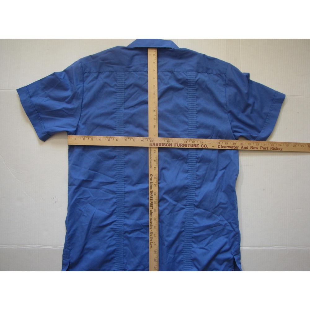 Omega Fashion Shirt Mens Small Blue Short Sleeve Guayabera Cuban Embroidered - Picture 5 of 7